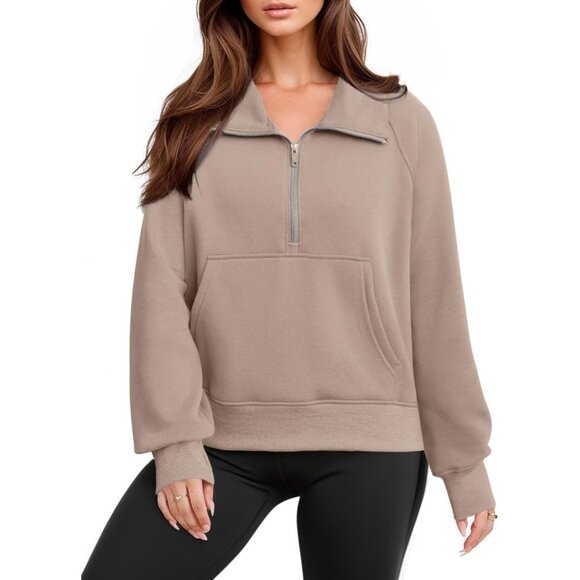 Sweaters - Womens Half Zip Fleece Pullover Sweatshirt Cotton Polyester Cozy Casual